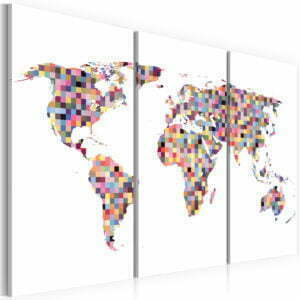 Wandbild - Weltkarte - Pixel - Triptychon