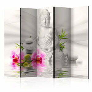 5-teiliges Paravent - Buddha and Orchids II [Room Dividers]