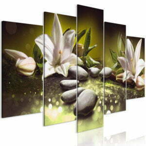 Wandbild - Lilies and Stones (5 Parts) Wide Green