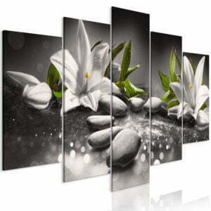 Wandbild - Lilies and Stones (5 Parts) Wide Grey