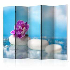 5-teiliges Paravent - Pink Orchid and white Zen Stones II [Room Dividers]