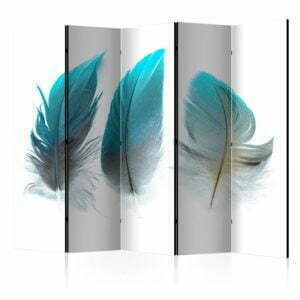 5-teiliges Paravent - Blue Feathers II [Room Dividers]