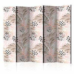 5-teiliges Paravent - Pink Palm Leaves II [Room Dividers]