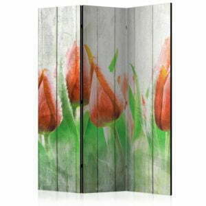 3-teiliges Paravent - Red tulips on wood [Room Dividers]