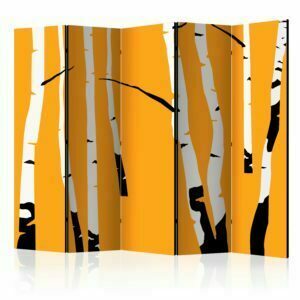 5-teiliges Paravent - Birches on the orange background II [Room Dividers]