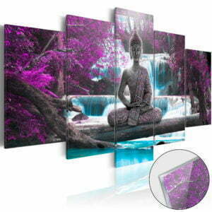 Acrylglasbild - Waterfall and Buddha [Glass]
