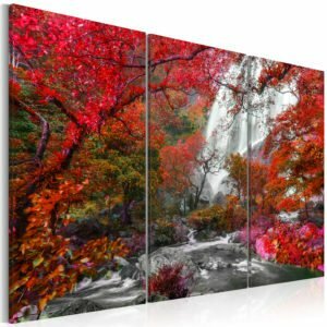 Wandbild - Beautiful Waterfall: Autumnal Forest