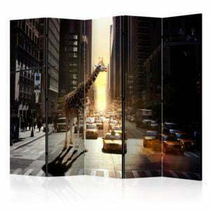 5-teiliges Paravent - Giraffe in the Big City II [Room Dividers]