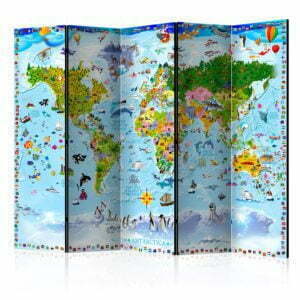 5-teiliges Paravent - World Map for Kids II [Room Dividers]