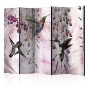 5-teiliges Paravent - Flying Hummingbirds (Pink) II [Room Dividers]