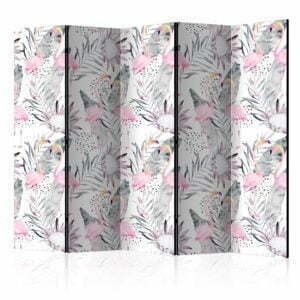 5-teiliges Paravent - Flamingos and Twigs II [Room Dividers]
