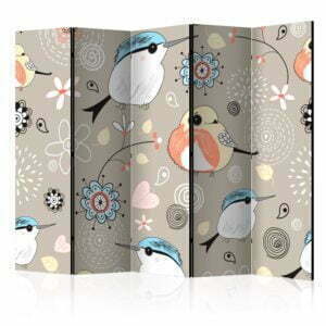 5-teiliges Paravent - Natural pattern with birds II [Room Dividers]