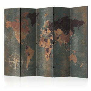 5-teiliges Paravent - Room divider – Map in browns and greys