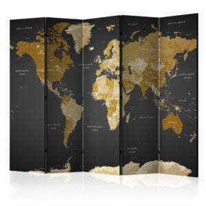 5-teiliges Paravent - Room divider - World map on dark background