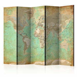 5-teiliges Paravent - Turquoise World Map  [Room Dividers]