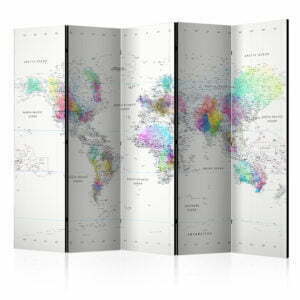 5-teiliges Paravent - Room divider – White-colorful world map