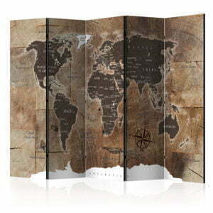 5-teiliges Paravent - Room divider – Map on the wood