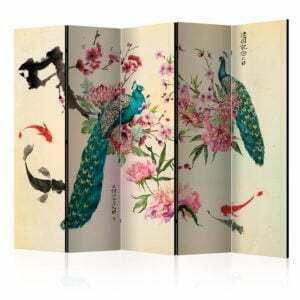 5-teiliges Paravent - Peacock Love II [Room Dividers]