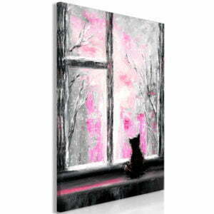 Wandbild - Longing Kitty (1 Part) Vertical Pink
