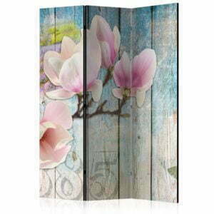 3-teiliges Paravent - Pink Flowers on Wood [Room Dividers]