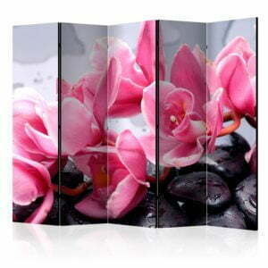 5-teiliges Paravent - Orchid flowers with zen stones II [Room Dividers]