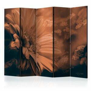 5-teiliges Paravent - Gerbera in bronze II [Room Dividers]