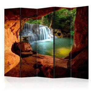 5-teiliges Paravent - Cave: Forest Waterfall II [Room Dividers]