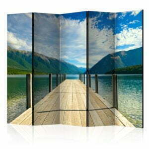 5-teiliges Paravent - Mountain lake bridge II [Room Dividers]