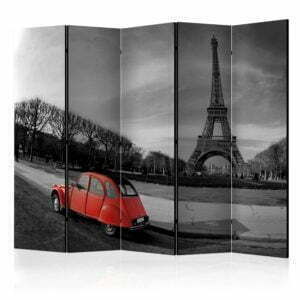 5-teiliges Paravent - Eiffel Tower and red car II [Room Dividers]