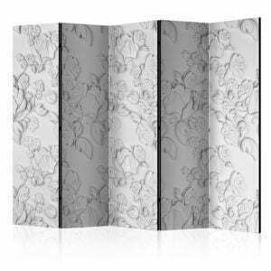 5-teiliges Paravent - White ornament: roses II [Room Dividers]
