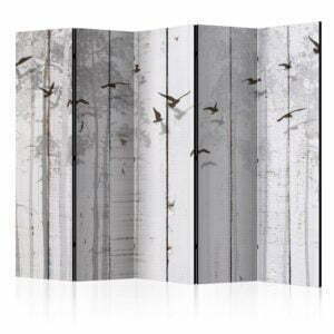 5-teiliges Paravent - Birds on Boards II [Room Dividers]