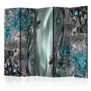 5-teiliges Paravent - Floral Curtain (Turquoise) II [Room Dividers]