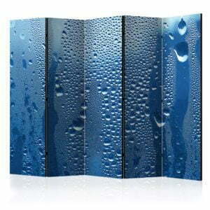 5-teiliges Paravent - Water drops on blue glass II [Room Dividers]