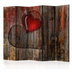 5-teiliges Paravent - Heart on wooden background II [Room Dividers]