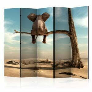 5-teiliges Paravent - Elephant on the Tree II [Room Dividers]