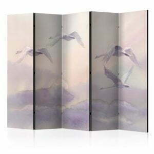 5-teiliges Paravent - Flying Swans II [Room Dividers]