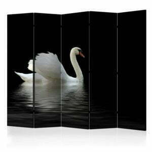 5-teiliges Paravent - swan (black and white) II [Room Dividers]