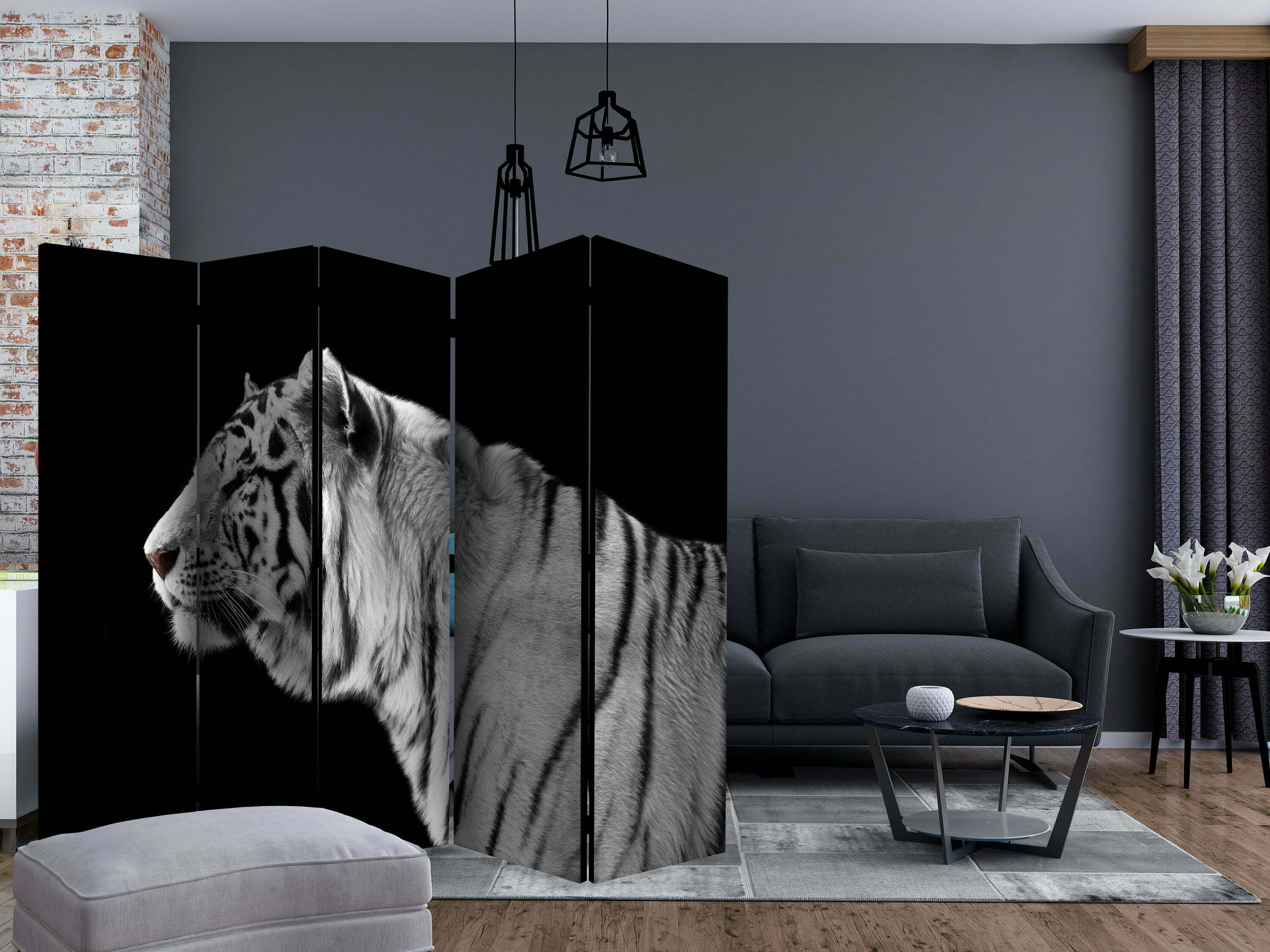 5 Teiliges Paravent White Tiger Ii Room Dividers Tocut