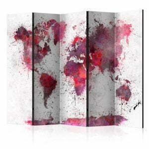 5-teiliges Paravent - World Map: Red Watercolors II [Room Dividers]