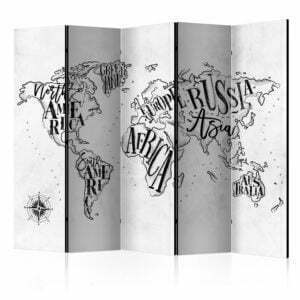 5-teiliges Paravent - Retro Continents (Grey) II [Room Dividers]