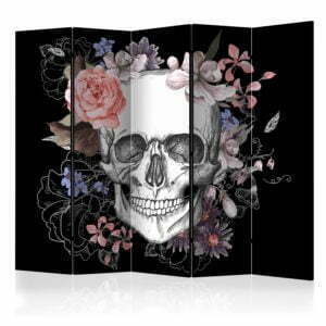 5-teiliges Paravent - Skull and Flowers II [Room Dividers]