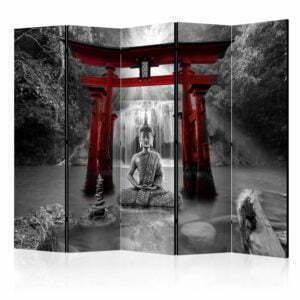 5-teiliges Paravent - Buddha Smile (Red) II [Room Dividers]